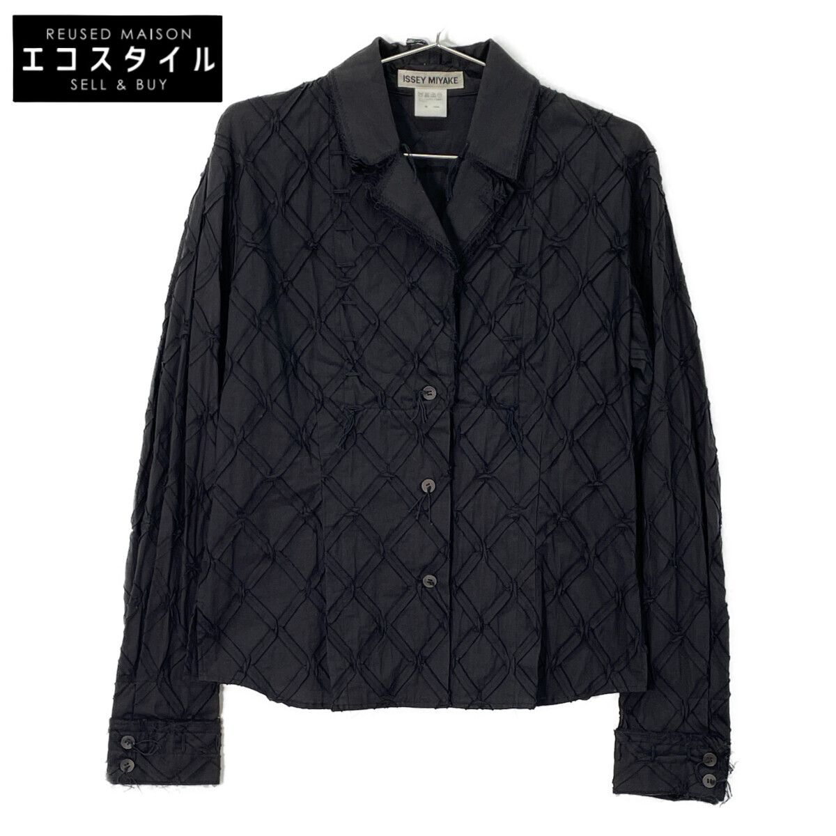 ISSEY MIYAKE イッセイミヤケ IM31FJ035 ﾌﾞﾗｯｸ ｺｯﾄﾝ ﾀﾞｲﾔｶｯﾄﾃﾞｻﾞｲﾝ ｻｲﾄﾞｽﾘｯﾄｼﾞｬｹｯﾄ 3