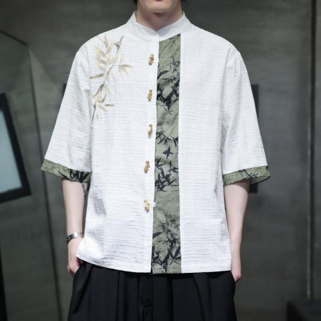 種類62：4XL/H：YM720 黒と白   メンズ ファッション 服 男性用 オシャレ シンプル 大人 かっこいい 大きいサイズ ストリート 紳士服 漢服 夏 綿 リネン 半袖 シャツ 唐 スーツ 