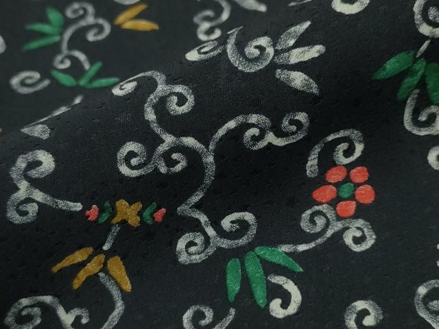 平和屋着物□上質な小紋 花唐草文 黒地 正絹 逸品 CAAS1167ng