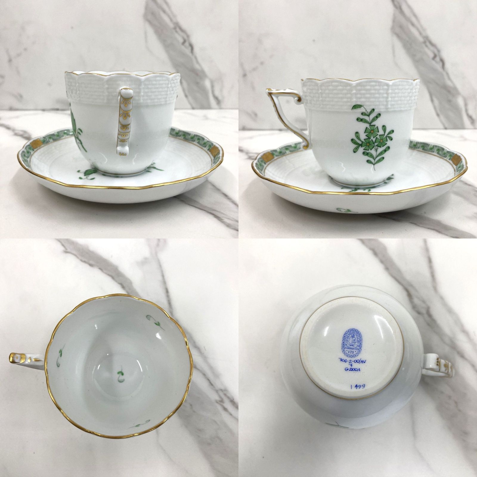Herend ヘレンド アポニーグリーン コーヒーカップ＆ソーサー 2客 