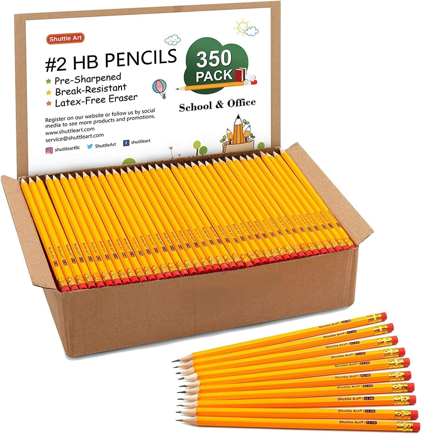 Shuttle Art 鉛筆 かきかた鉛筆 HB #2 350本セット 黄色 標準鉛筆 無地 ...