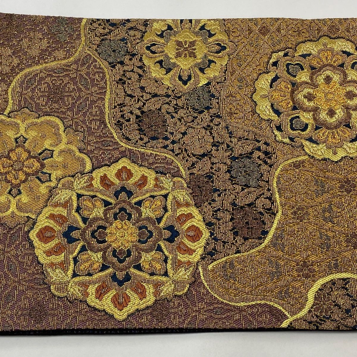 袋帯 美品 逸品 華文 草花 輪奈織 箔 金色 六通 正絹 【中古