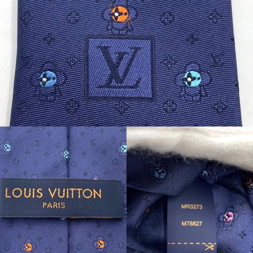【美品】LOUIS VUITTON ルイヴィトン　ネクタイ　ヴィヴィエンヌ　紺 LOUIS VUITTON ルイヴィトン ネクタイ スモールヴィヴィエンヌ