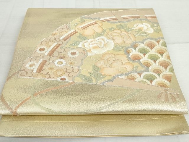 平和屋野田店◎太鼓柄袋帯 駒刺繍 地紙重ね鳳凰花文