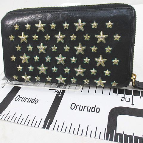 ✨美品・大人気✨ジミーチュウ 長財布 ラウンドファスナー スター型押し ブラック JIMMY CHOO ジミーチュウ 財布 ラウンドファスナー Jimmy Choo
