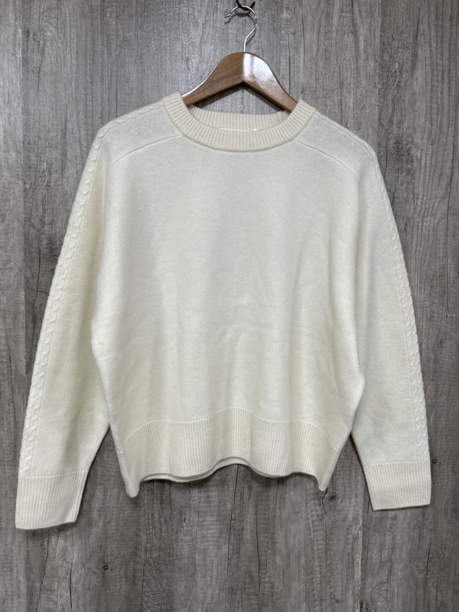 fredy emue フレディ エミュ タグ付 カシミア混 ケーブル柄ラインプルオーバー ニット セーター size38|白 ◆ ◎レディース