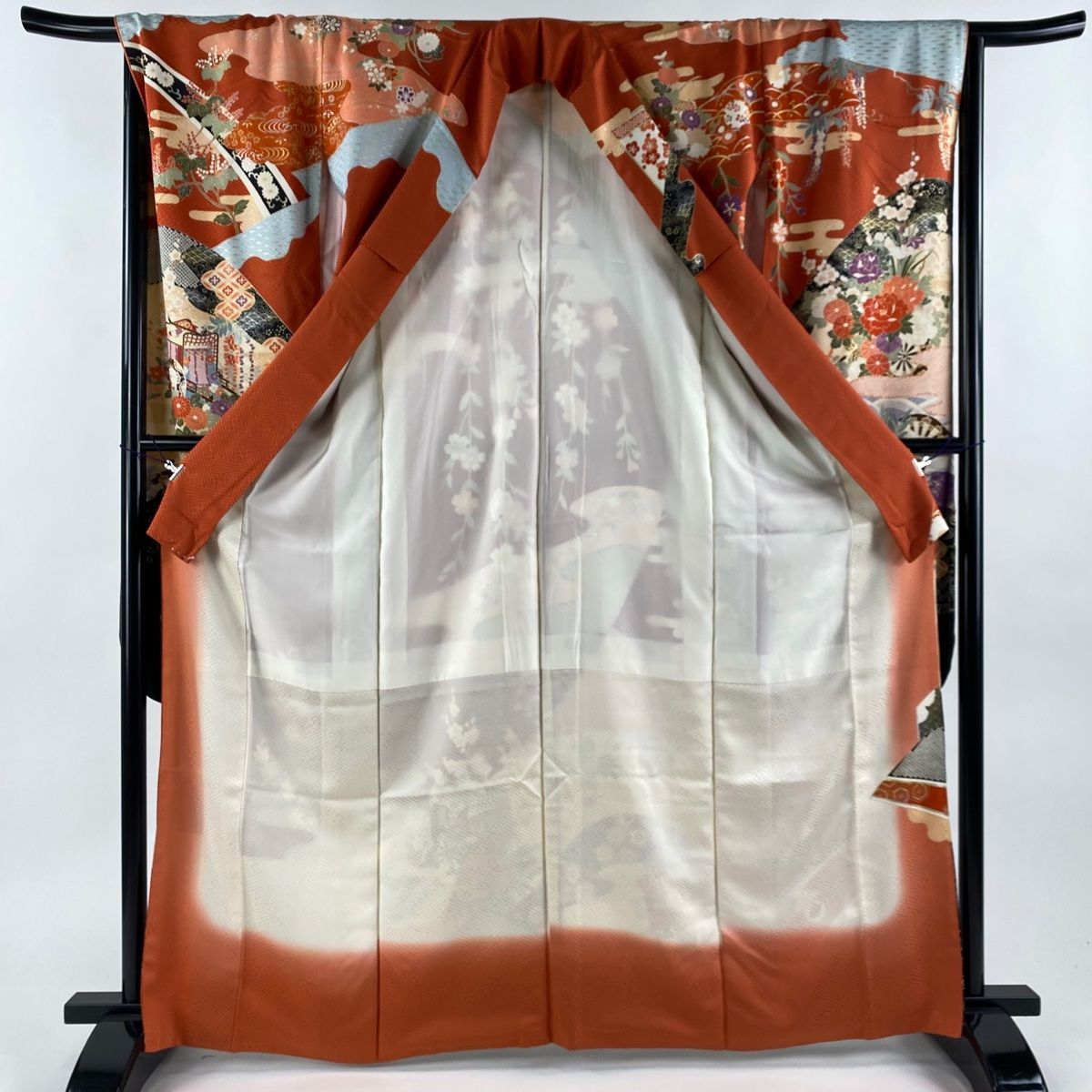 振袖 身丈165cm 裄丈67cm M 袷 袋帯フルセット 花車 有職文様 金糸  