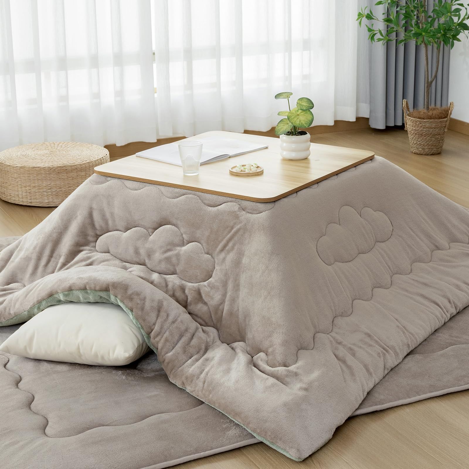 【数量限定】長方形 こたつ布団 単品185×235cm リバーシブル フランネル 【雲】キルティング OIGAE 綿ズレ防止 丸洗いOK 静電気防止 グレージュ・グリーン