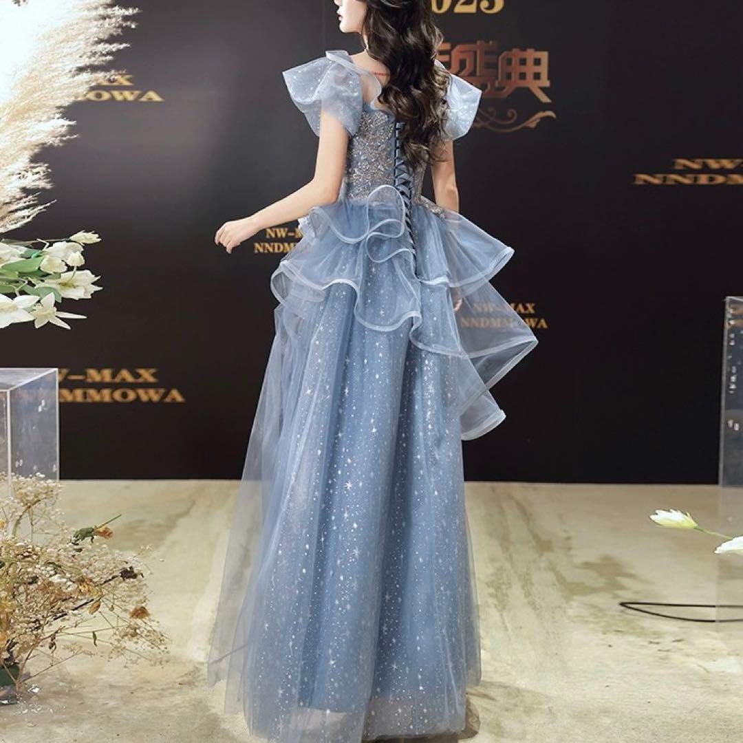 花柄が可愛いフリルの袖 チュールイブニングドレス♩.• 花柄が可愛いフリルの袖 チュールイブニングドレス♩.•