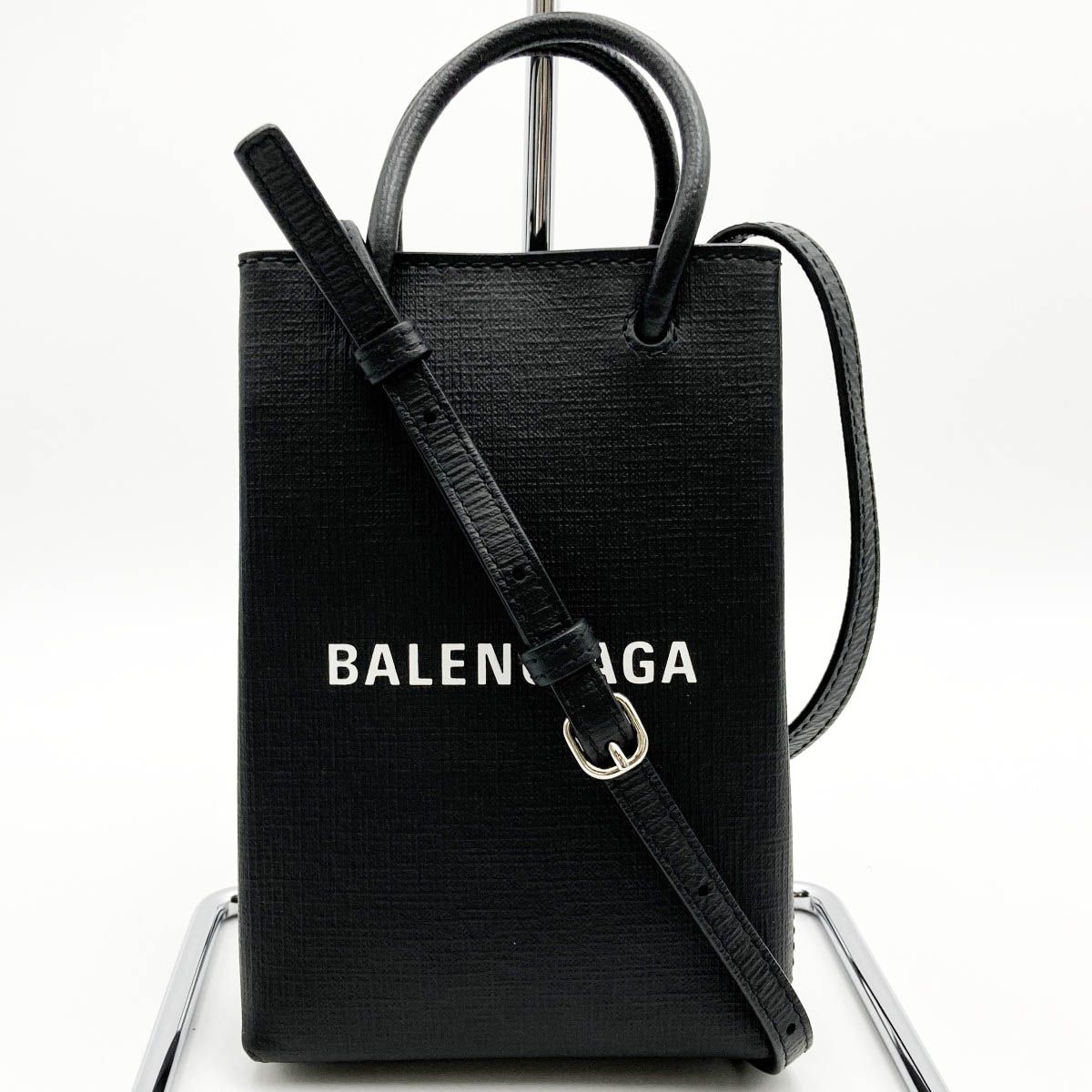 超美品 BALENCIAGA バレンシアガ ショルダーバッグ ミニバッグ 斜め掛け バッグ ロゴ ブラック レザー レディース メンズ ファッション  USED - メルカリ