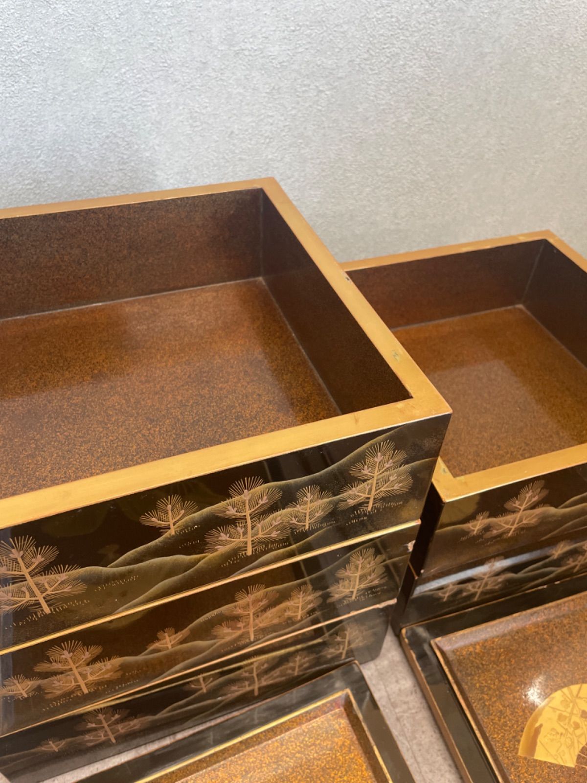 蒔絵 五段重箱 専用 MA24 時代木製漆器 光琳蒔絵 五段重 重台