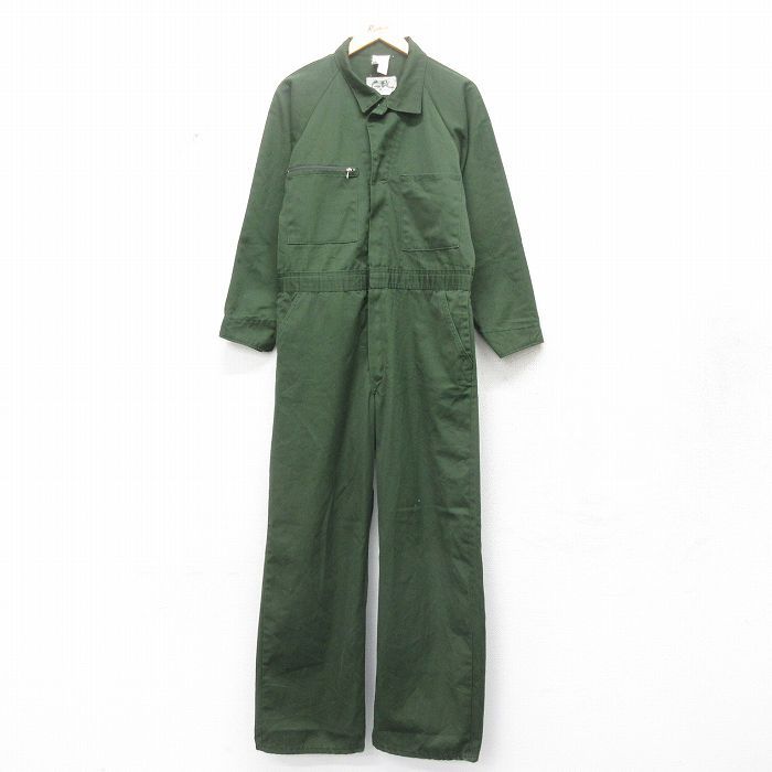 W39/古着 長袖 ツナギ メンズ 80s 大きいサイズ ラグラン 緑 グリーン 25feb08 中古 オールインワン ボトムス