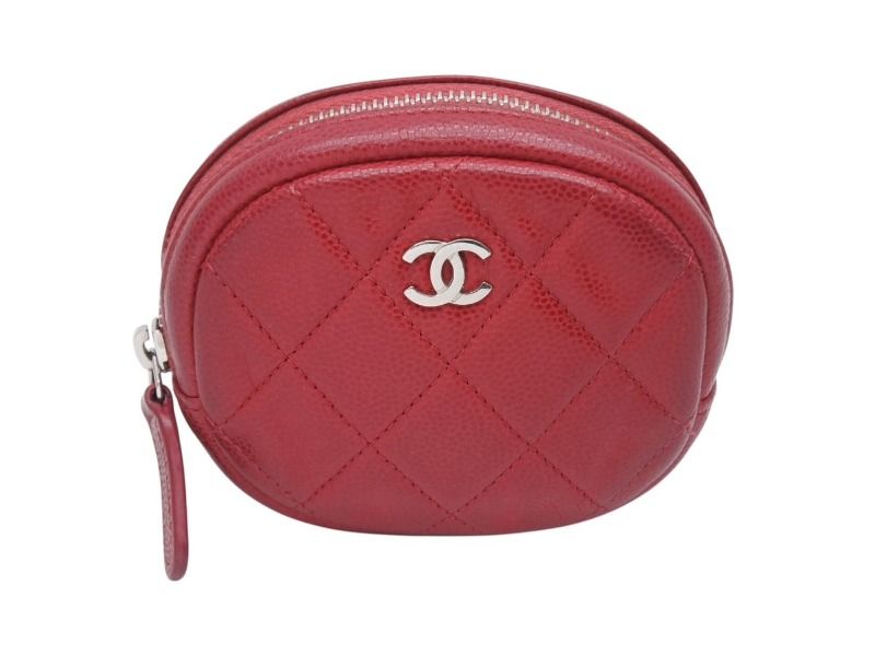 CHANEL シャネル マトラッセ コインケース ココマーク 26番台 スペイン製 キャビアスキン レッド シルバー金具 4b002701