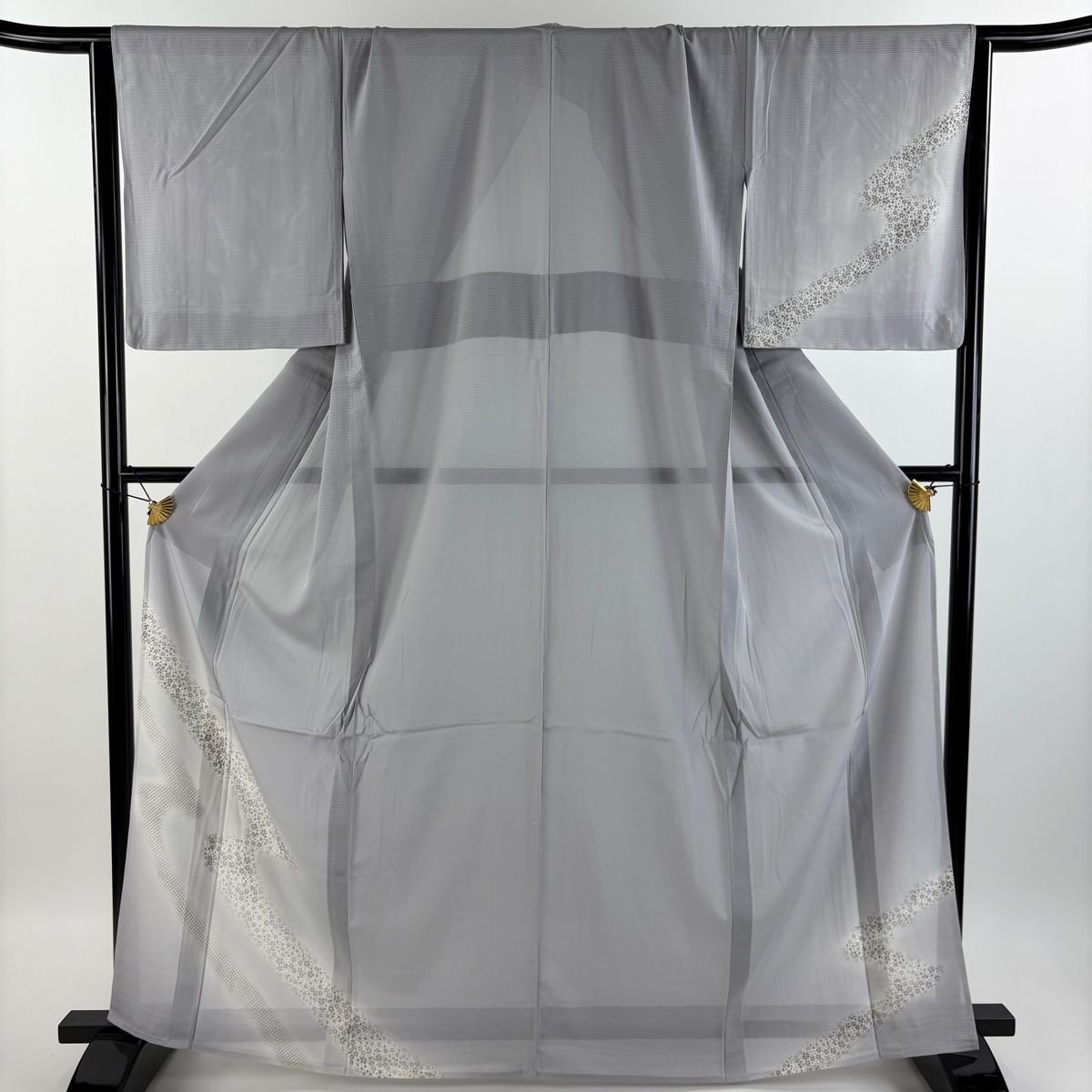 付下げ 身丈165cm 裄丈67cm M 薄物 絽 霞 桜 青灰色 正絹 秀品 【中古  