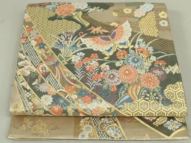 平和屋着物○西陣の名門 加納幸謹製 六通柄袋帯 九百錦 彩華熨斗目文