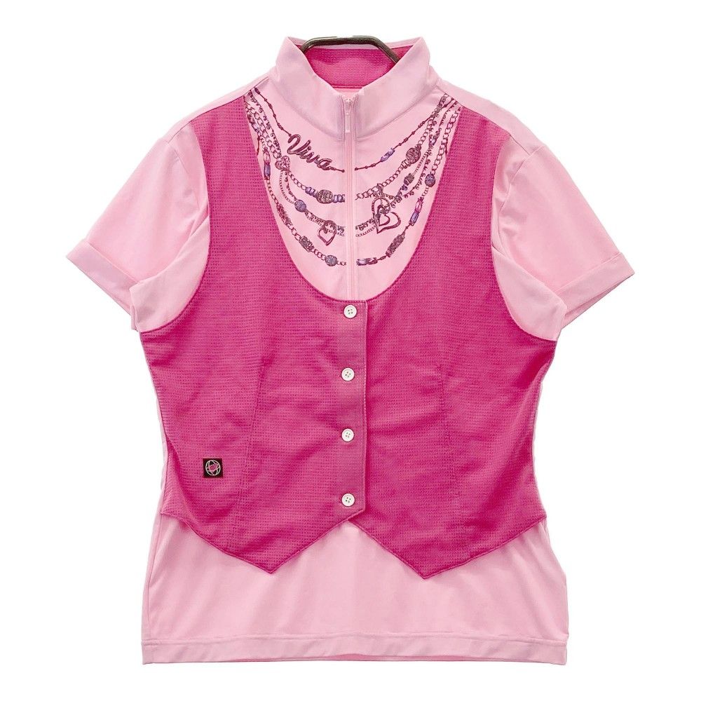 サイズ：42 VIVA HEART ビバハート  ハーフジップ 半袖Tシャツ 重ね着風  ピンク系 [240101222478]# ゴルフウェア レディース ストスト