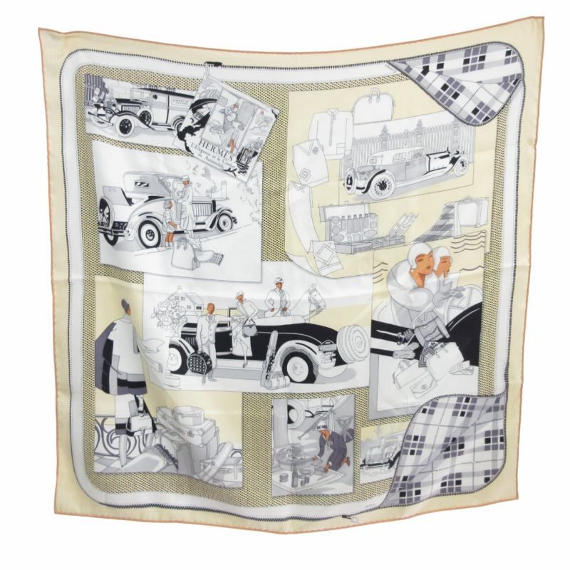 エルメス HERMES 近年モデル カレ70 Confort en Automobile 自動車の快適 スカーフ ハンカチーフ シルク ベージュ