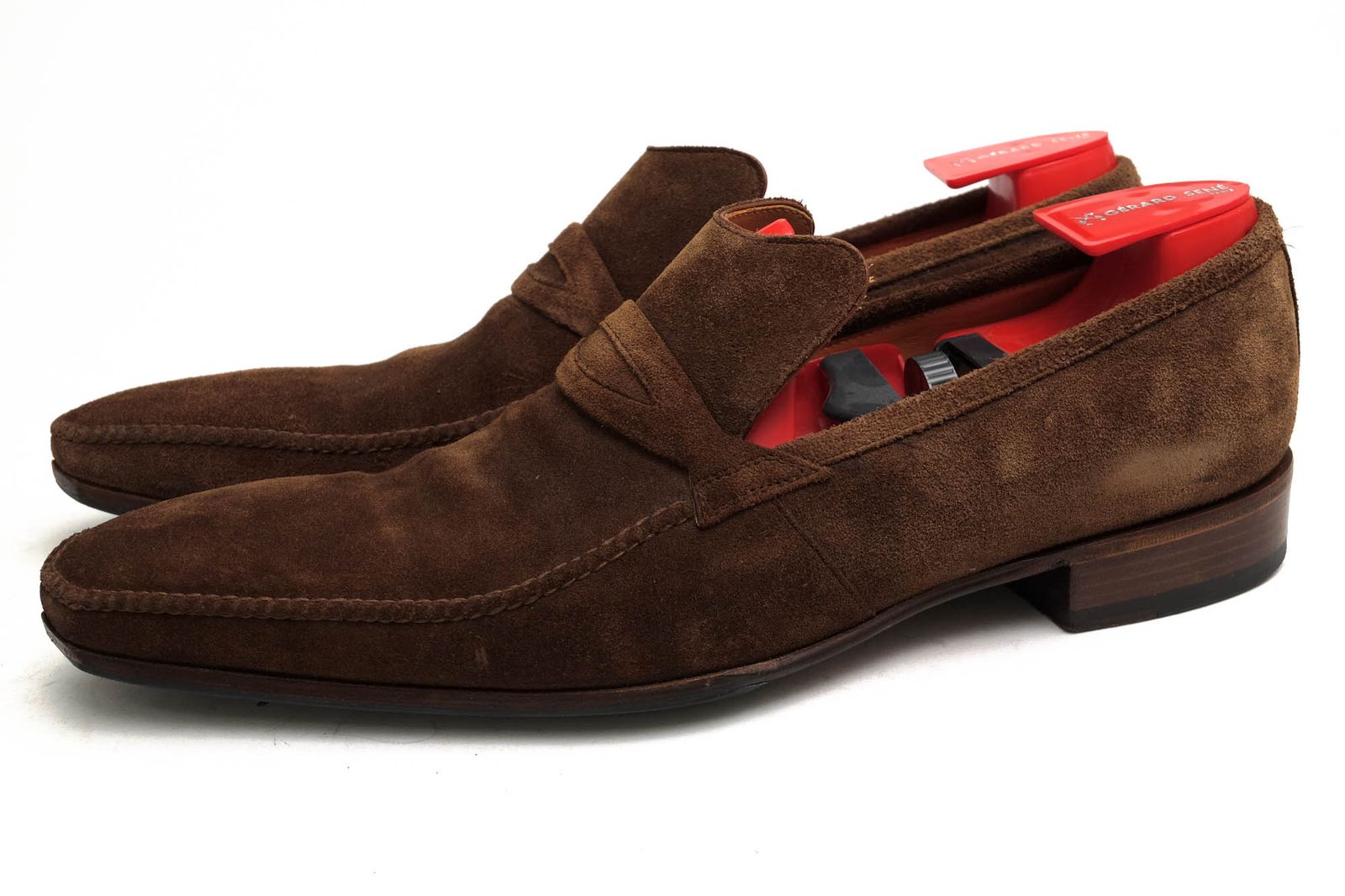 ジェラールセネ／GERARD SENE コインローファー ペニーローファー シューズ 靴 メンズ 男性 男性用スエード スウェード レザー 革 本革 ダークブラウン 茶 ブラウン  2532 ロングノーズ スリッポン