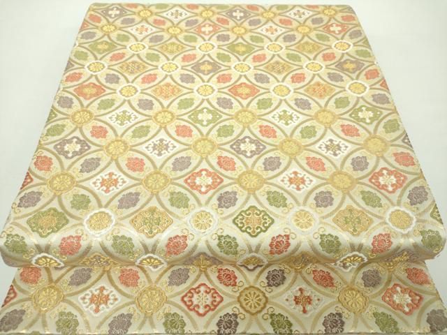 平和屋着物○六通柄袋帯 唐織 吉祥宝尽し文 黒地 金糸 正絹 逸品