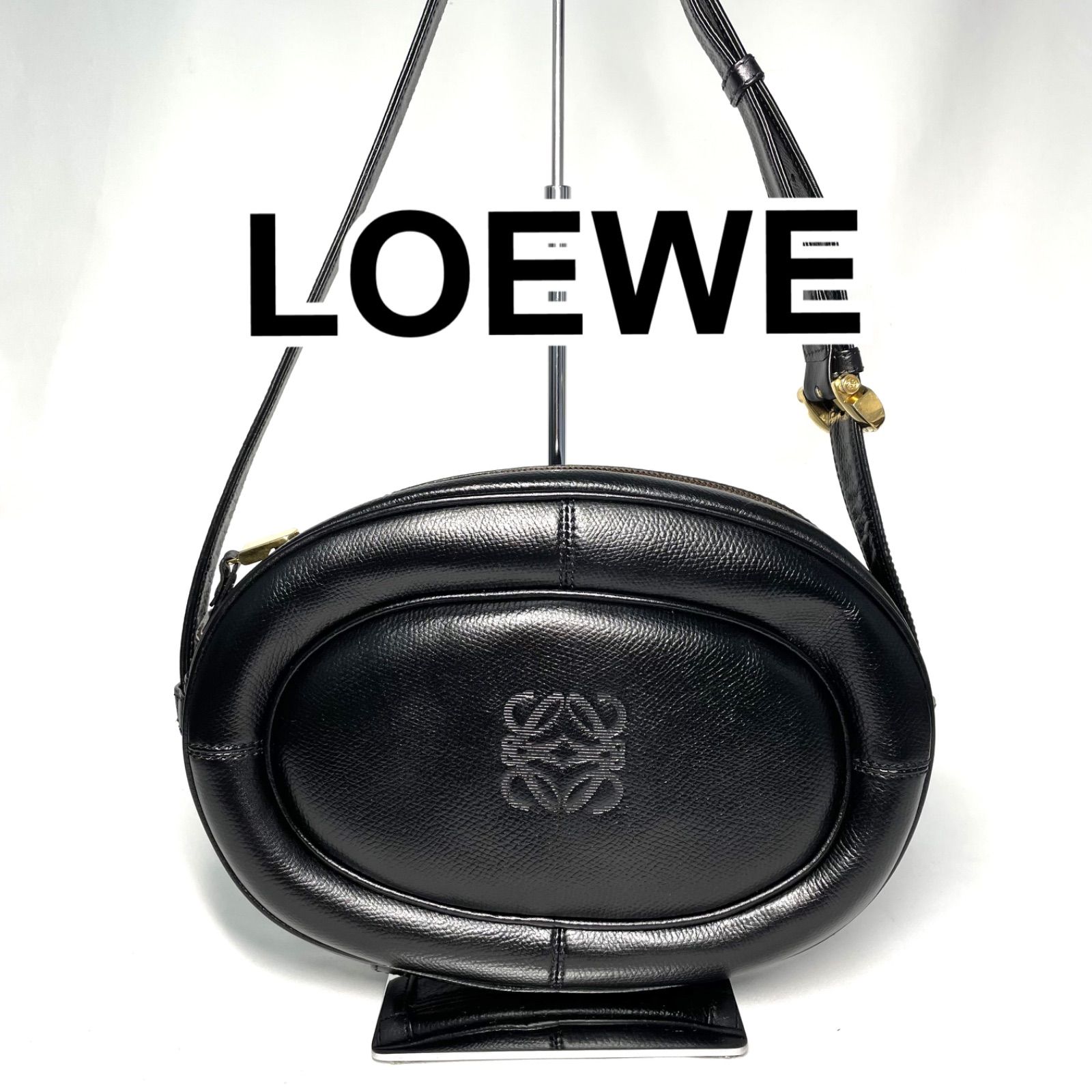 ロエベ LOEWE レザー ショルダーバッグ アナグラム オーバル ブラック 