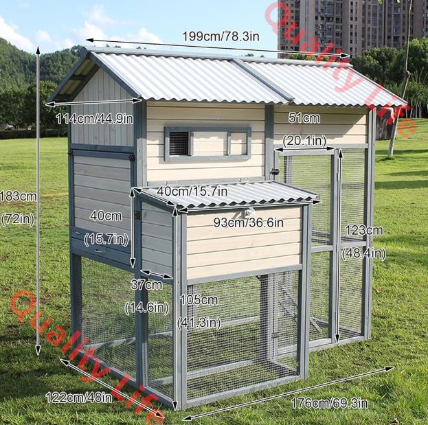 家庭鶏小屋 戸外木製鶏ケージ 巣 き 鶏4-6羽収容 取り外し なトレイ付き鶏ケージ ガーデン裏庭 農場用 A