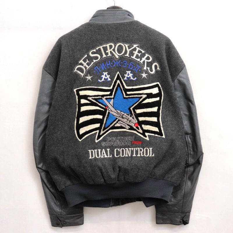 90s アームレザー ウール スタジャン メンズ 表記XLサイズ