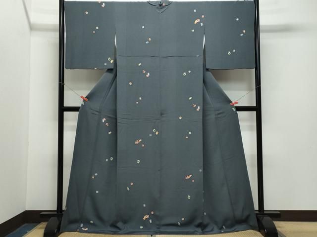 平和屋着物●上質な小紋 陶器文 鬼しぼ縮緬 ロング丈 正絹 CAAZ1079vf