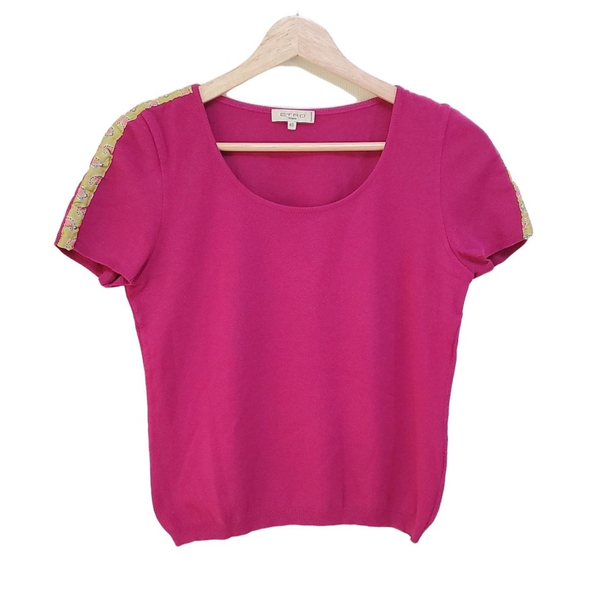 ETRO エトロ 半袖セーター サイズ46 L レディース - ピンクパープル×イエローグリーン×マルチ クルーネック