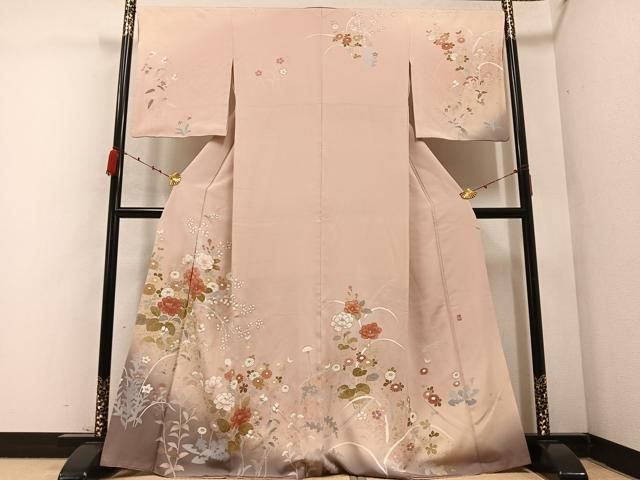 平和屋着物●訪問着　手描き　枝葉文　暈し染め　正絹　逸品　AABG7129ph 平和屋着物○訪問着 友禅 作家物 枝花文 暈し染め 金彩 正絹 逸品