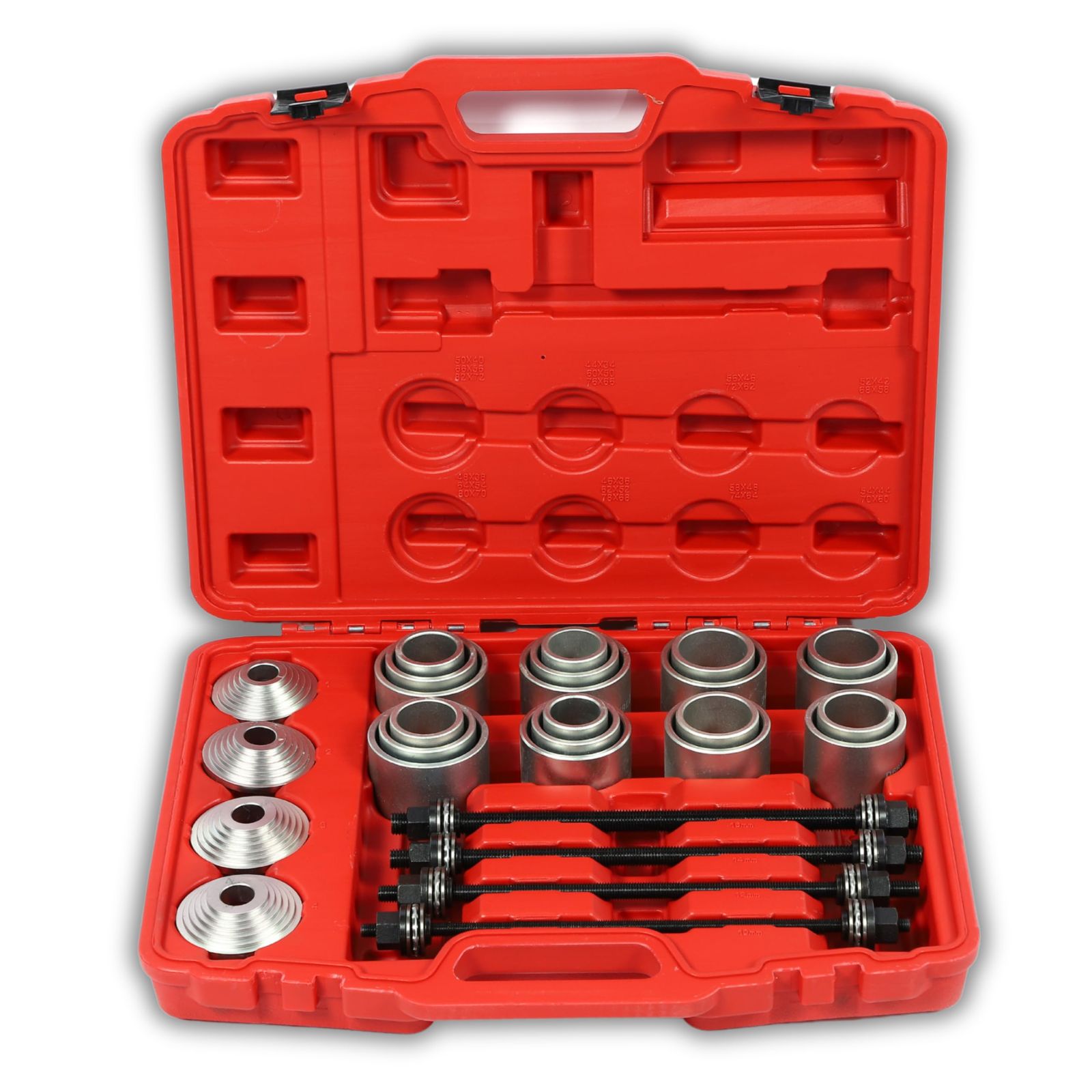 プルスリーブキット 28点セット 油圧プレス SST特殊工具 スリーブ アタッチメント 当て金 汎用 ブッシュ ベアリング マウント 脱着 圧入 交換 ハブベアリング 治具 28点セット