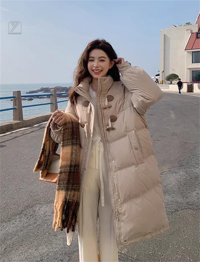 [eleitchtee] [LHT]ダウンコート ロング レディース ベンチコート 中綿 アウター ファー付きフード 厚手 秋冬 防寒 ゆったり カジュアル(S パープル)