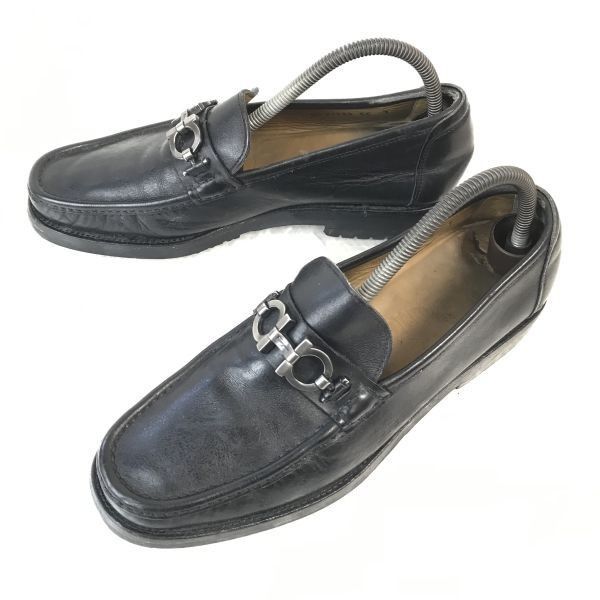 イタリア製Salvatore Ferragamo【7EE/25.0-25.5/黒/BLACK】本革/ビットモカシン/ローファー/ビジネス/dress shoespD-78u003csaleu003e
