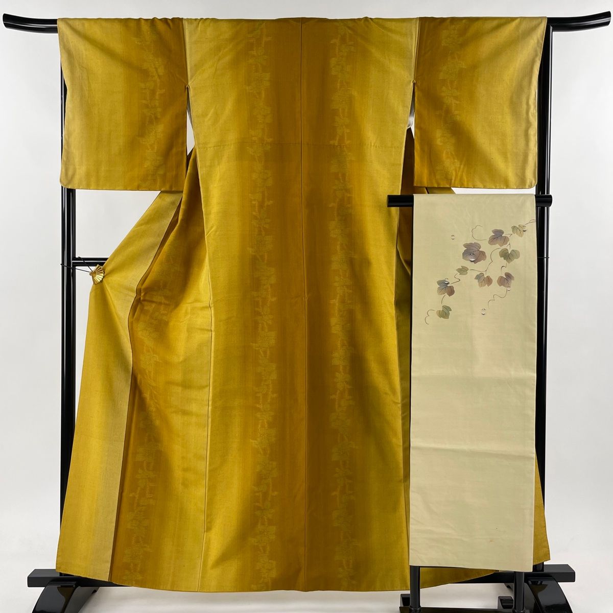 結城紬 身丈160.5cm 裄丈66cm M 袷 名古屋帯セット おく玉 証紙 草花  