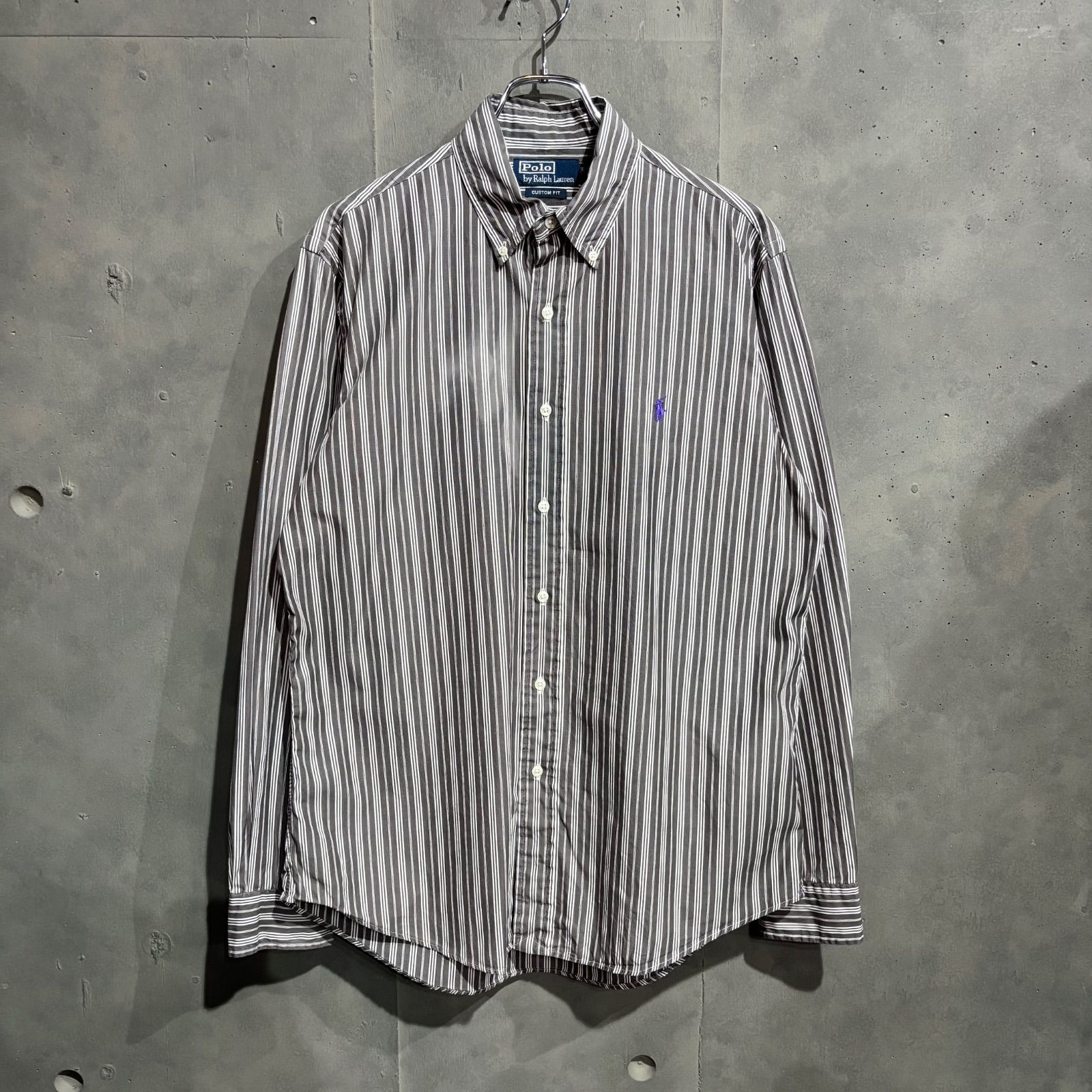 90〜00s Polo by Ralph Lauren ストライプシャツ チャコール×ホワイト