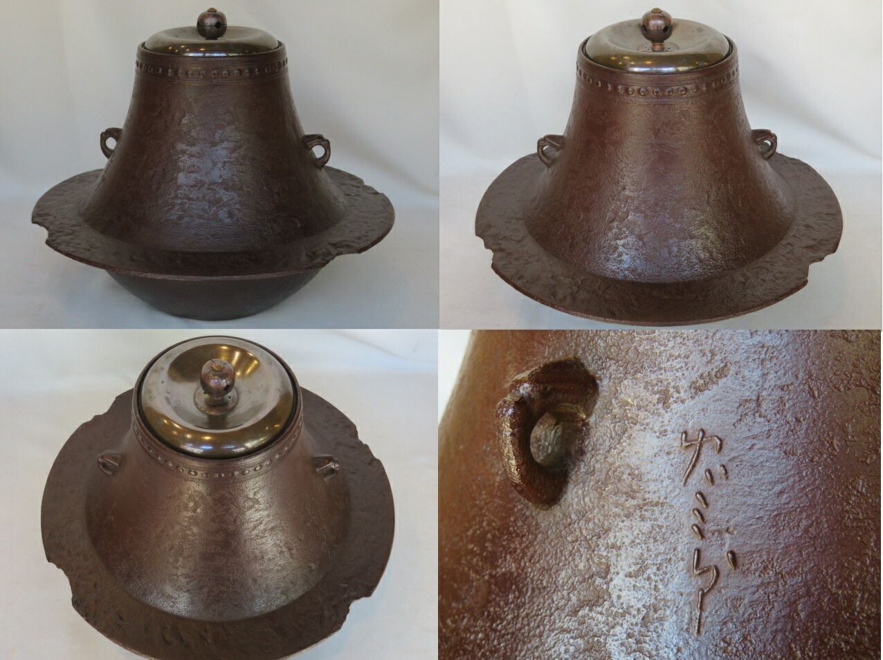 風雅】紫金堂『加藤忠三郎』作 唐銅製 面取風炉☆共箱 外箱付 風炉 釜