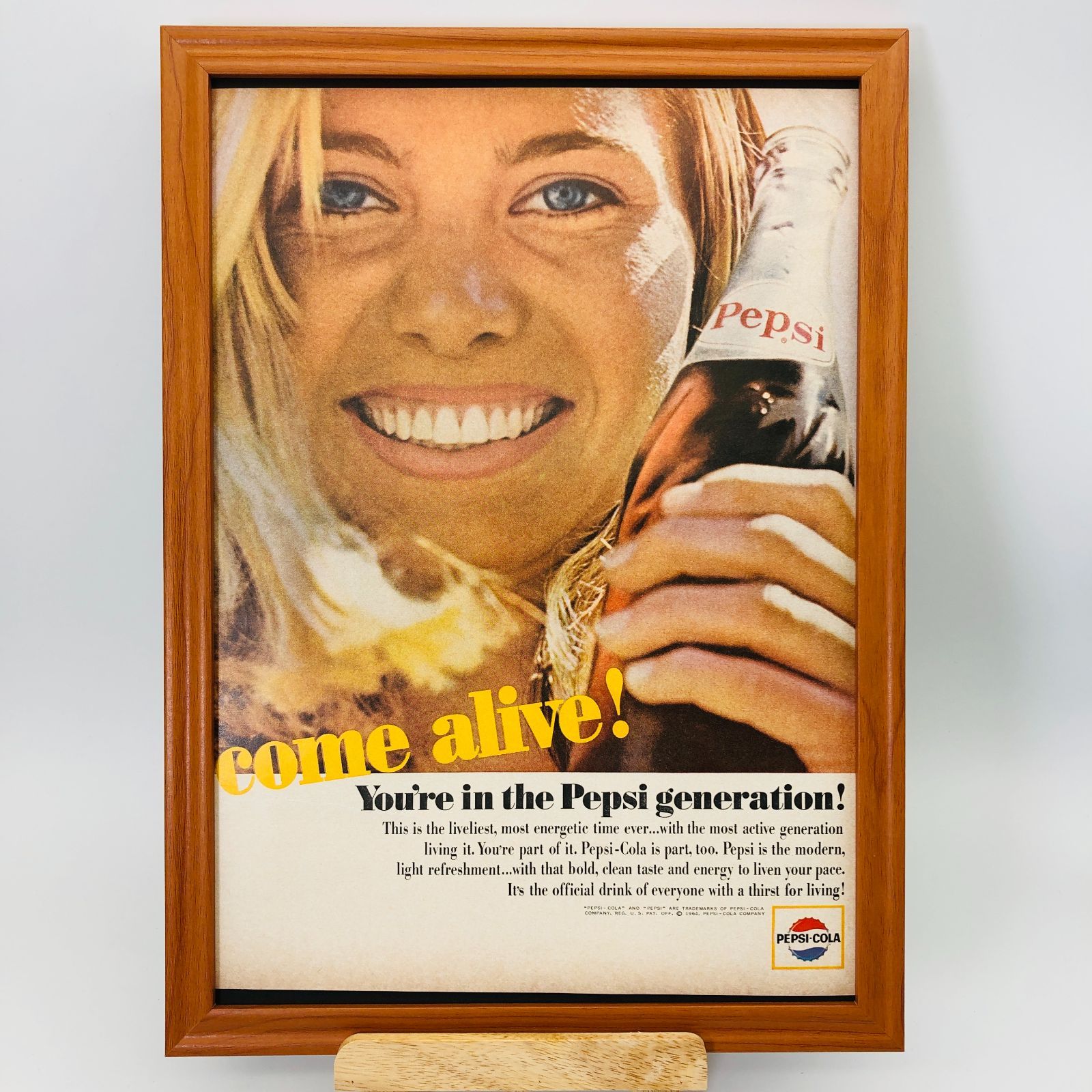 PEPSI 『 ペプシコーラ 』ビンテージ 広告 ②　60年代　フレーム 付 ポスター 当時物 額付 LIFE 雑誌 アンティーク Pepsi