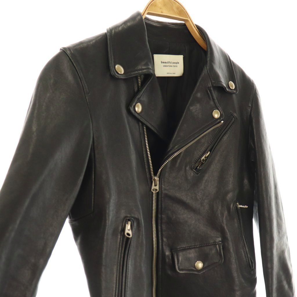 ビューティフルピープル beautiful people キッズ ラムレザーダブルライダースジャケット ブルゾン 羊革 150 ブラック |ES OS STEELWINDOWSANDDOORS_COM