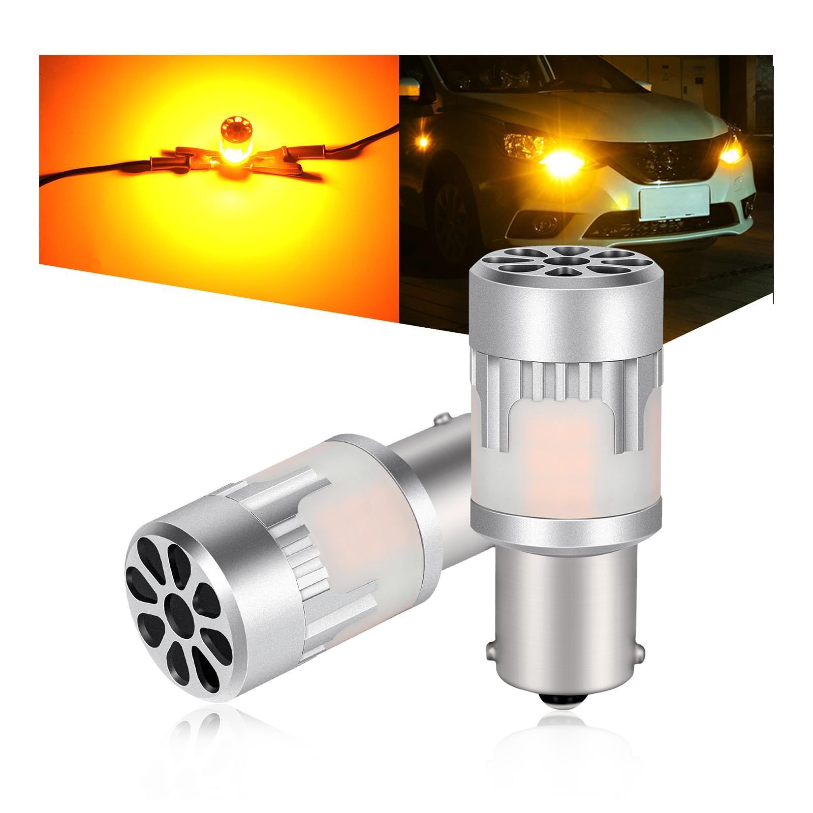 【フォロー割】ポン付け 無極性 純正交換 ノイズ対策済み グレア防止 4200LM 12V 冷却ファン搭載 静音 ステルス 日本車用 アンバー LEDウインカーバルブ P21W バイク用 BA15S 180度ピン シングル LED