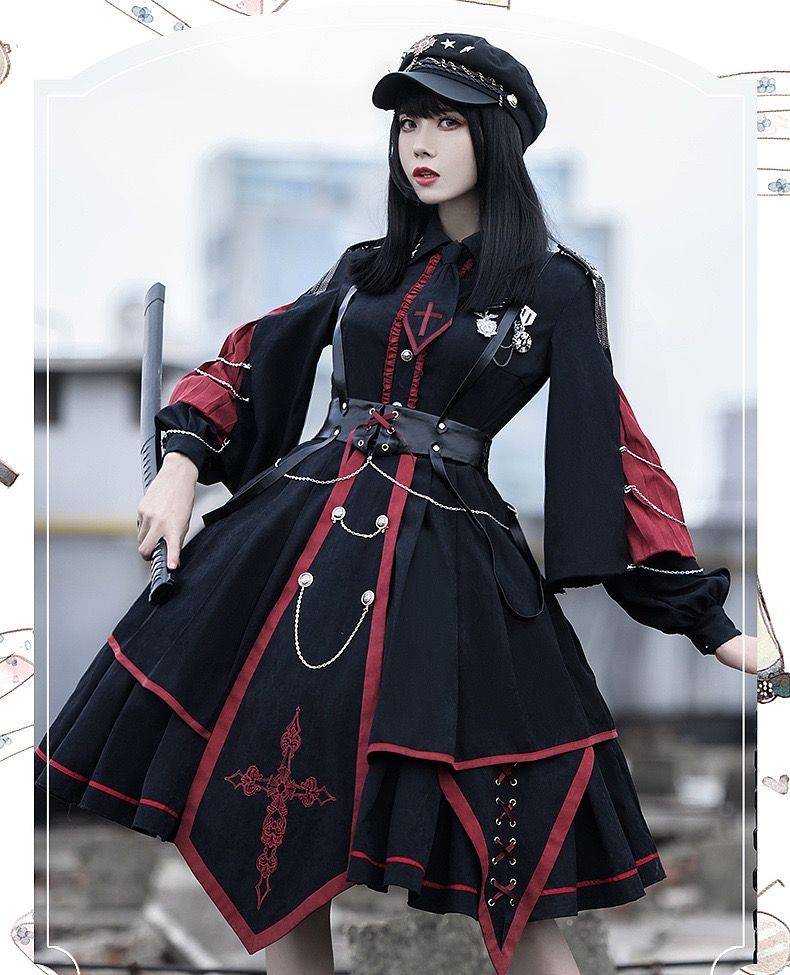 【栀】 中華風 ロリータ ゴスロリ 衣装 暗黒風 軍服 ハロウィン B363