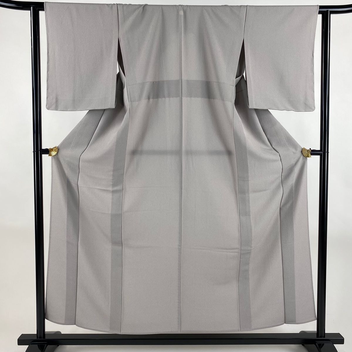 色無地 身丈155cm 裄丈62cm S 単衣 英 地紋 灰茶 化繊 秀品 一つ紋