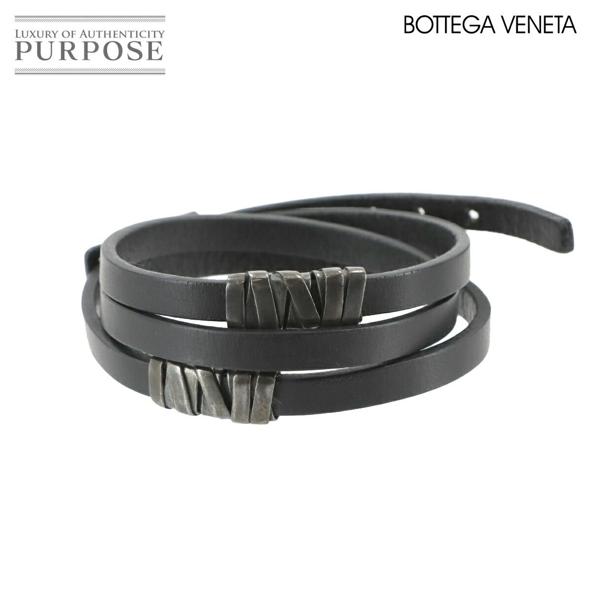 ボッテガ ヴェネタ BOTTEGA VENETA 3連 ブレスレット レザー ブラック 