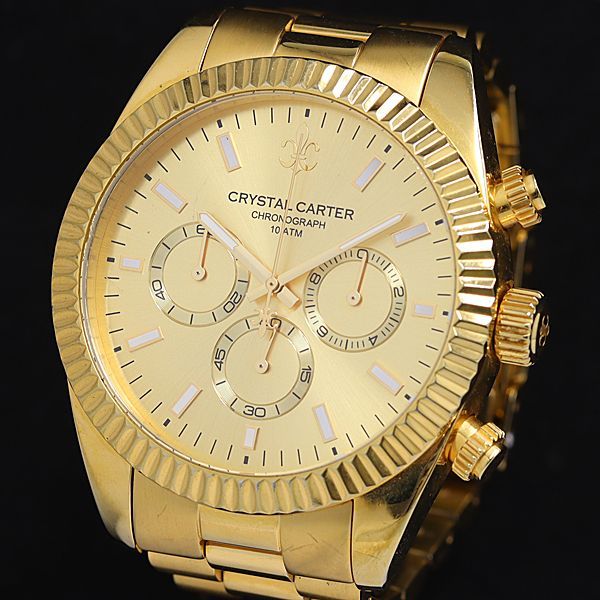 稼動 クリスタルカーター QZ ゴールド文字盤 クロノグラフ メンズ腕時計 KTR 2000000 NSK