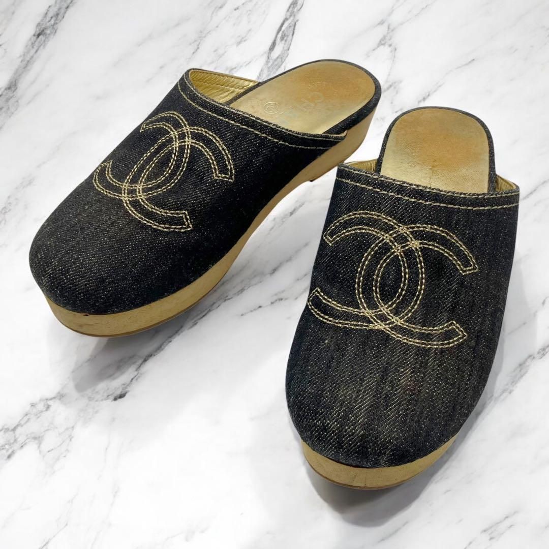 シャネル ココマーク サボ サンダル 34 デニム