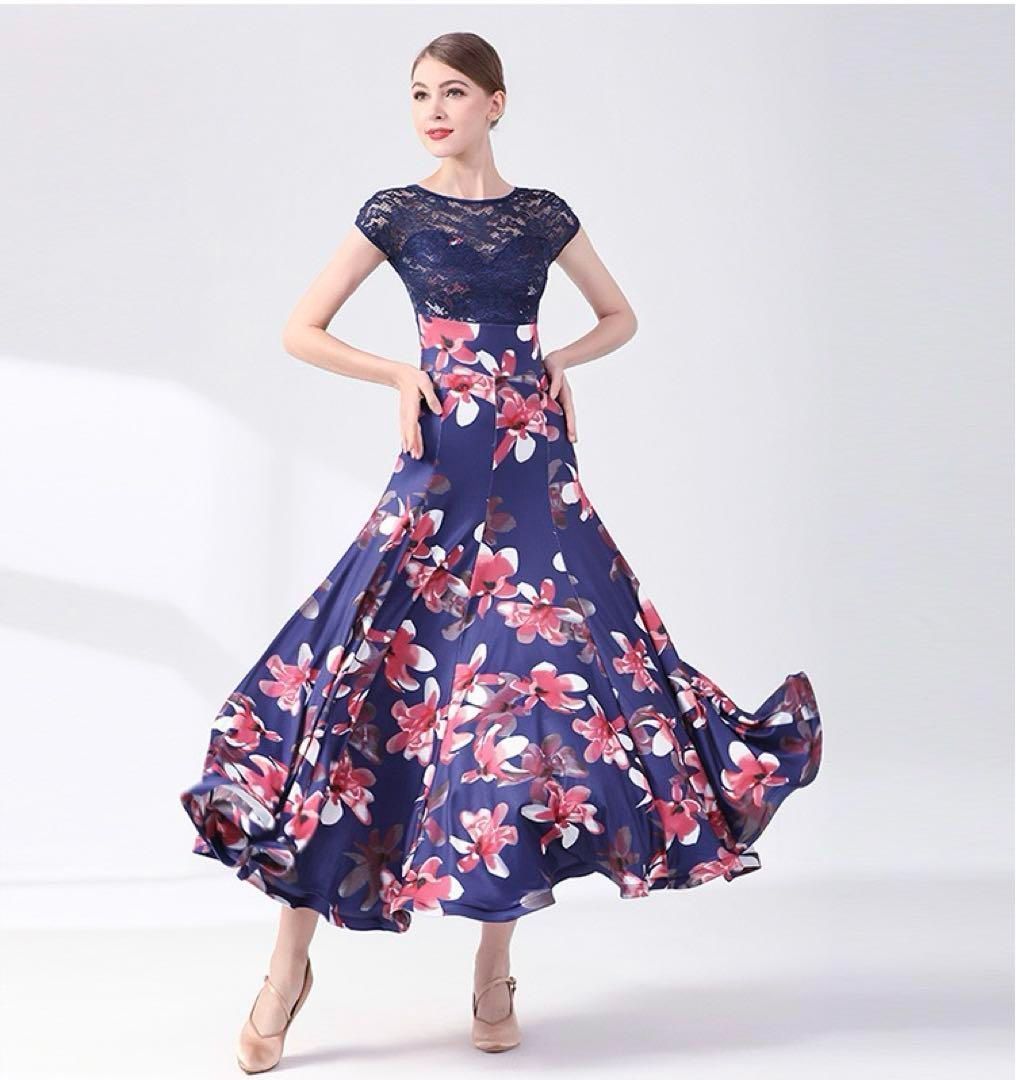 花柄✦スタンダードドレス♪ワンピース練習着☆発表会、デモ、ダンスパーティにも 花柄?スタンダードドレス♪ワンピース練習着☆発表会、デモ、ダンス