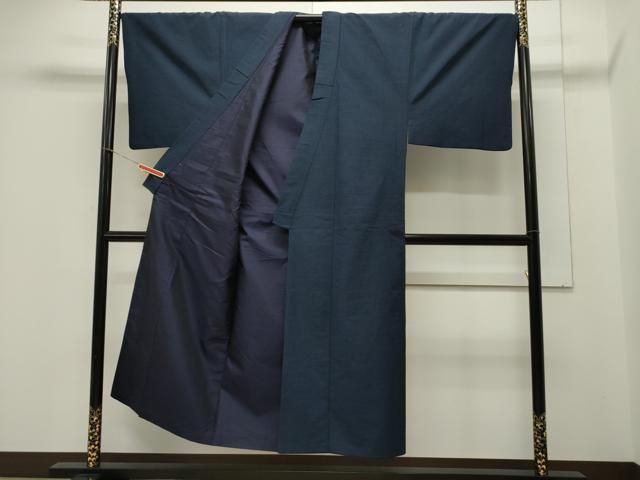 平和屋着物 男性 紬 アンサンブル 濃紺地 正絹 dy