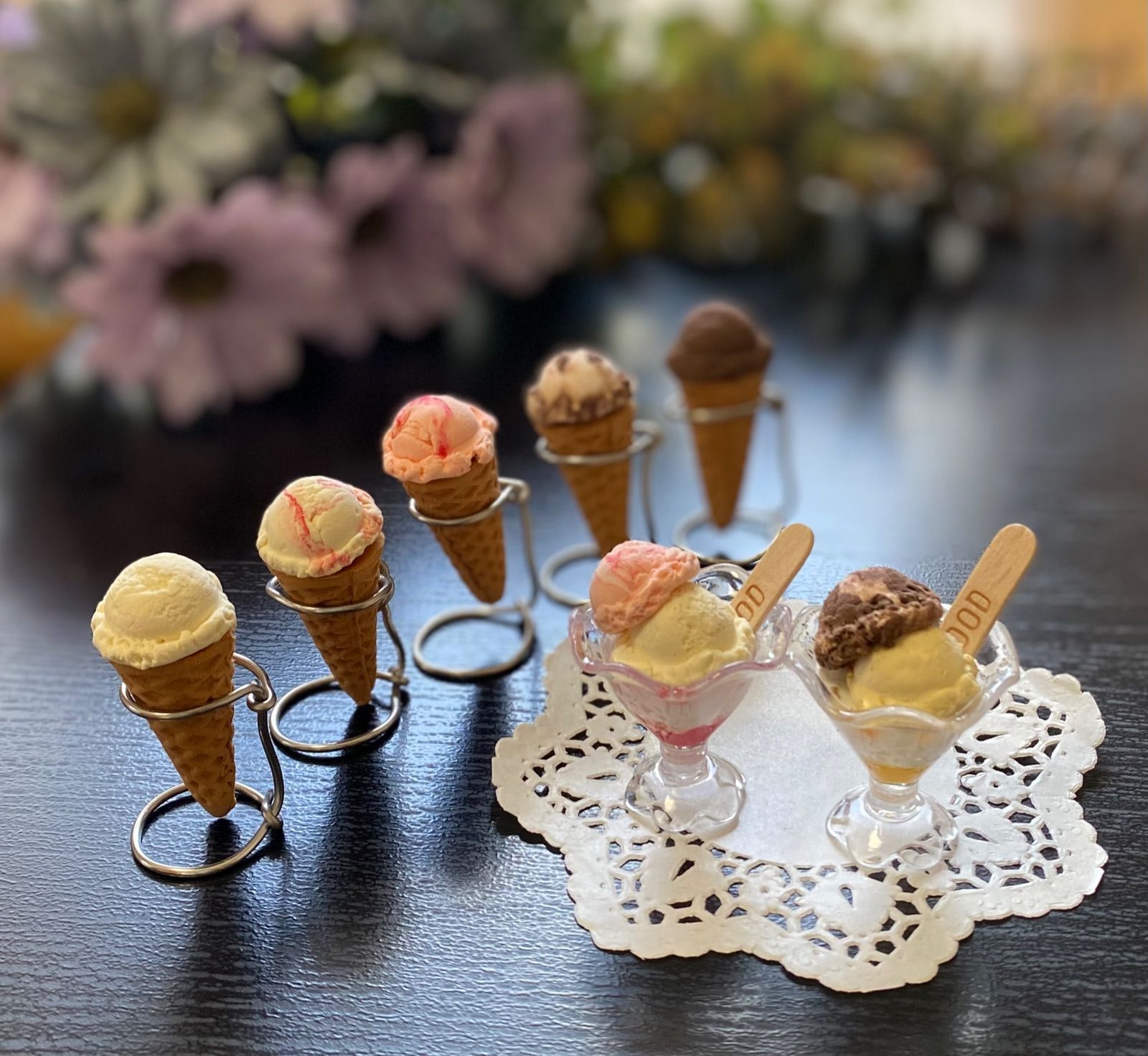 フェイクスイーツ ミニチュアアイスクリーム7個セット アイススタンド