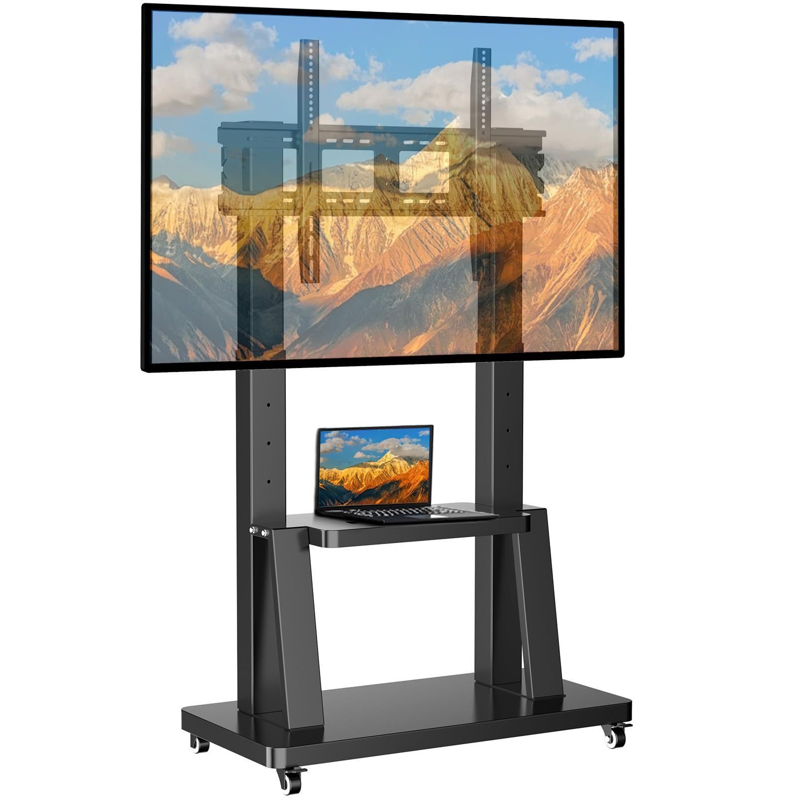 学校 病院 家用 ビジネス 棚板付 移動式 テレビ台 TVスタンド 自立式 液晶 LED LCD ブラック MOUNT TV 高さ調節 耐荷重80kg VESA 横200 900mm 縦200～600mm 32-100インチテレビ 液晶ディスプレイに
