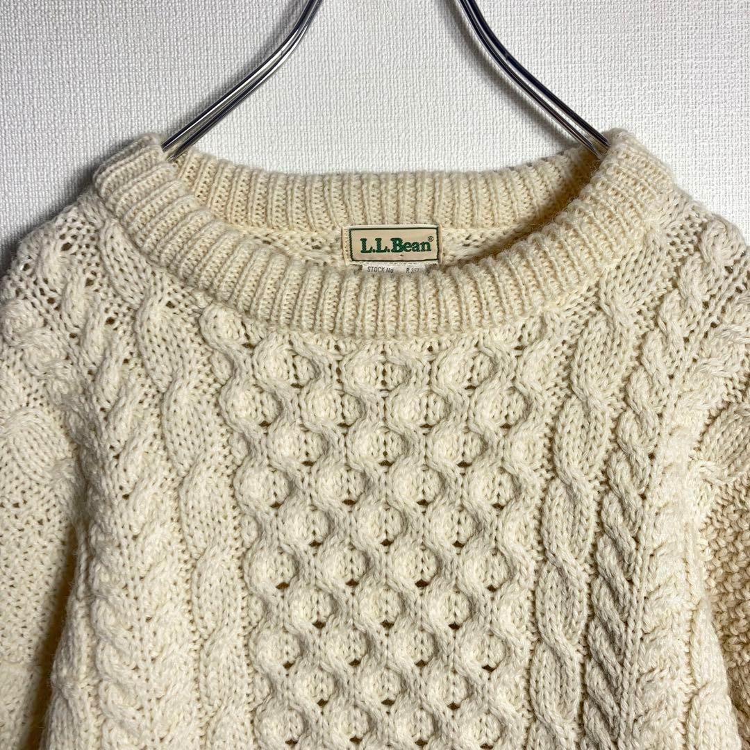 アイルランド製 ジップ フィッシャーマン ニット アイボリー 美品】L.L.Bean フィッシャーマン ニット ウール M アイルランド