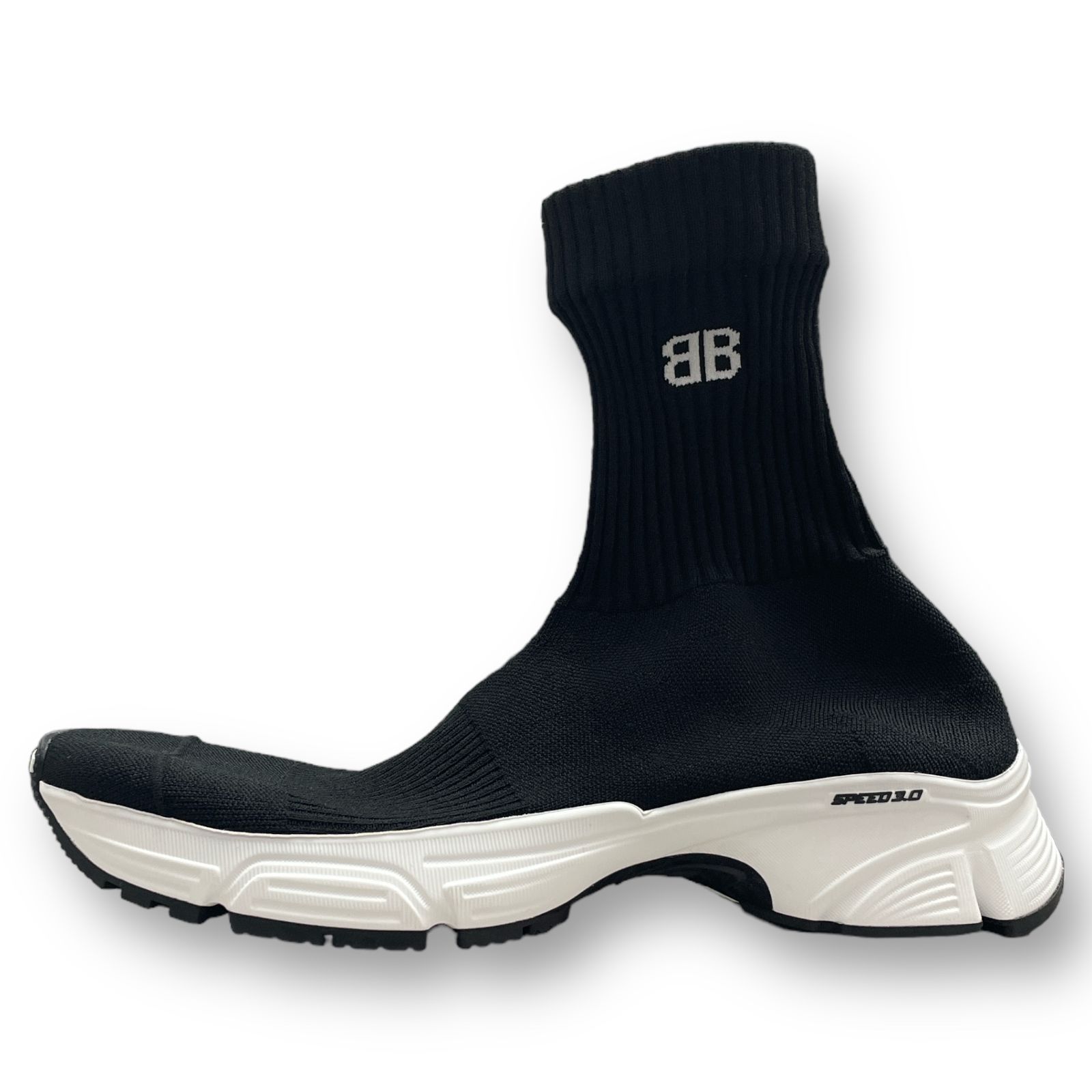 新品 Balenciaga Speed 3.0 Sneaker Black White 654532 BBロゴ
