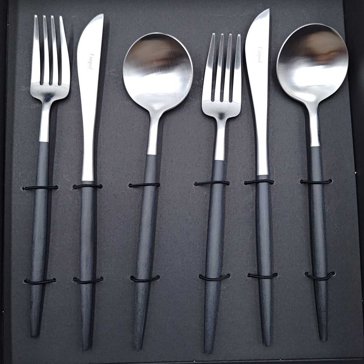 ♥ クチポール Cutipol GOA ゴア ディナー 6点セット デザート ナイフ フォーク スプーン ブラック|シルバー カトラリー 洋食器